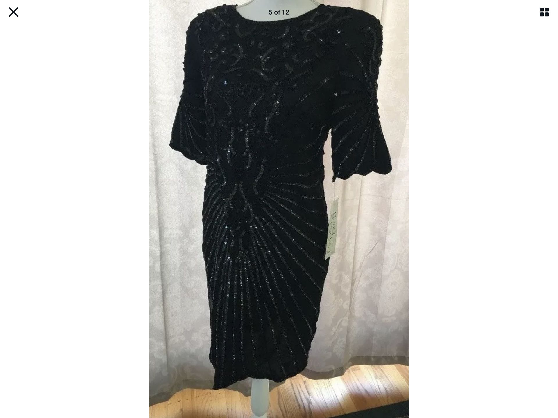 New Style Works Black Silk Hand Beaded & Sequined Lined Cocktail Dress Size 4