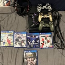 Ps4 console with cables , Games, Headset, Controllers 
