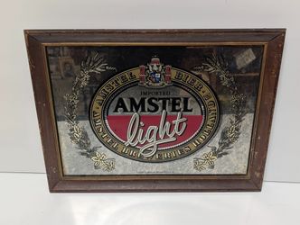 Vintage Amstel Light Beer Framed Bar Mirror Advertising Sign Breweriana Pub Decor