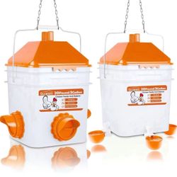 18Pounds Chicken Feeder and 3 Gallon Chicken Waterer,High-Capacity Hanging Chicken Feeder and Waterer Set for up to 20 Chicks/15 Adult Chickens(Orang