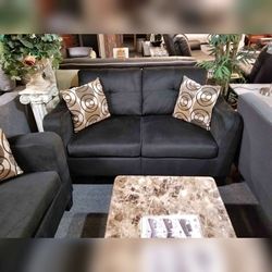 2 Pieces black gray color sofa and loveseat
