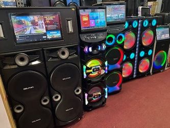Large selection of loud karaoke 🎤 Bluetooth party speakers.  Come listen to them.