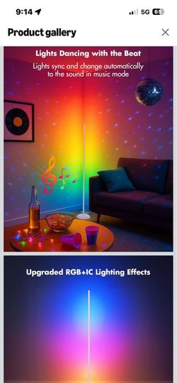 LED Corner Lamp, Smart RGB Floor Lamp for Living Room, Bedroom 1200LM Dimmable with 16 Million Color Changing, Music Sync, APP & Remote Control, Stand