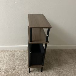 Narrow Side Table with Fabric Basket, End Table 