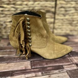 Authentic Vintage Saint Laurent Western Lukas Fringe Suede Tan Ankle Booties