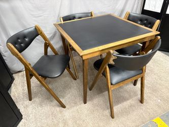 CORONET Vintage Wonderfold Mid-Century Black Upholstered Bridge Set (Set of 5)