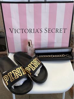 PINK Victoria's Secret Cheeky Slide “PINK” Size Medium 7/8 NWT Victoria Secret bracelet  Victoria Secret bombshell fragrance mist Serious inquiries on