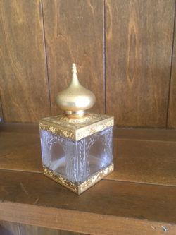Vintage Amouage Cristal Glass Perfume Bottle Gold Ornate Lid
