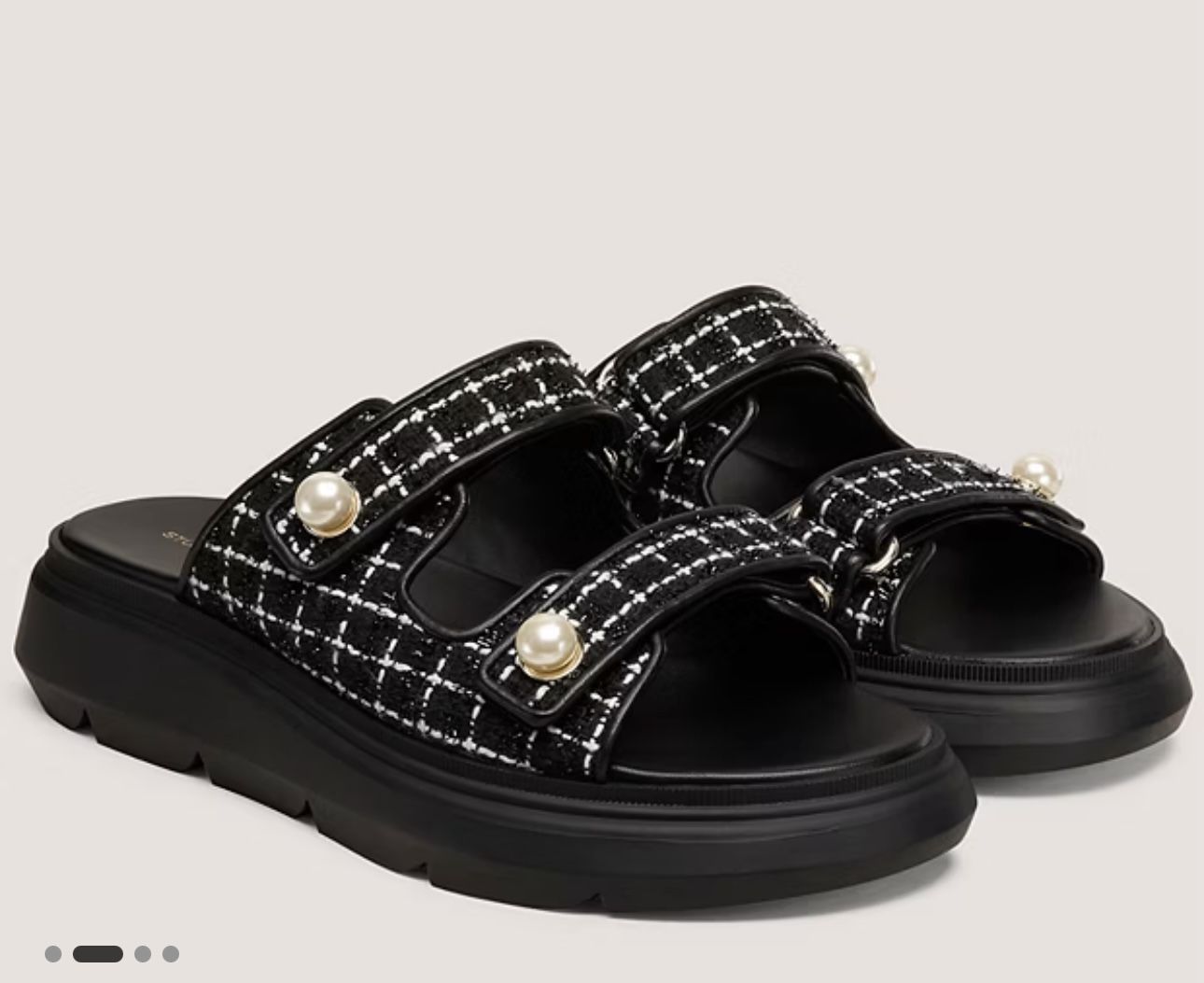 Stuart Weitzman Goldie Pearl Black Tweed Women's Black Sandals Sport Slide Sz 7