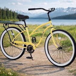 New 26 Inch Single Speed Bicycles, Multiple Colors Adult Beach Cruiser Bikes, Steel Frame, Rear Coas