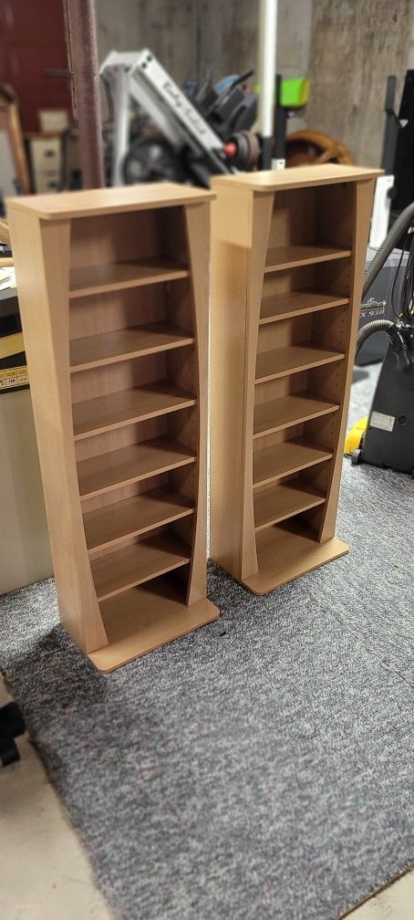 wooden shelving towers