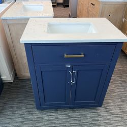 31” Bathroom Vanity In Blue With Square Sink Countertop