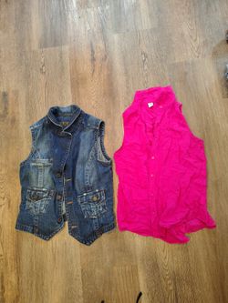 Denim Vest and Pink Sleeveless Blouse Bundle