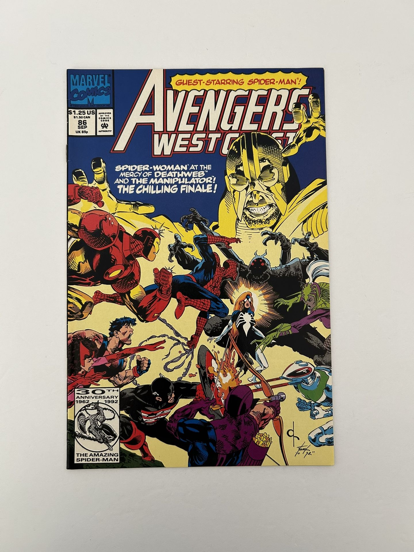 Marvel Avengers West Coast: Spider-Woman At The Mercy of Deathweb and The Manipulator! The Chilling Finale! | Issue #86 (September 1985)