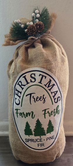 Holiday Christmas Tree Farm Farmhouse Rustic Burlap Sack Decor Decoration