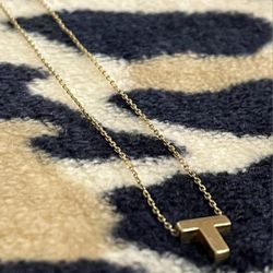 14k Gold Chain With The Letter  T & Also A Cross