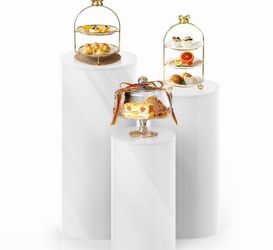 White Cylinder Pedestal Display Stands Set of 3
