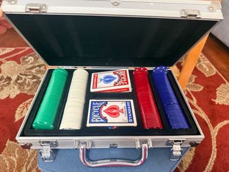 200-Piece Poker Chip Set in Aluminum Case with 2 Bicycle Playing Card Decks  (Northridge LA)