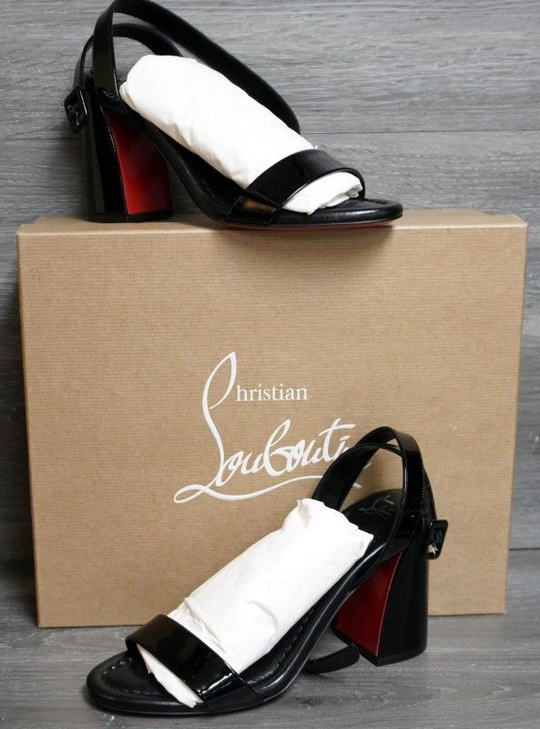 Christian Louboutin Women's Miss Sabina Heeled Sandals Black Patent 85 (Size 37) GUARANTEED AUTHENTIC W PROOF OF PURCHASE