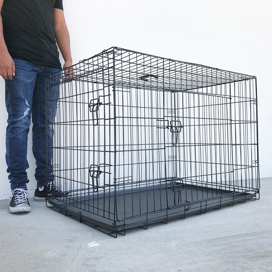 $65 (New) Folding 42” dog cage 2-door pet crate kennel w/ tray 42”x27”x30”