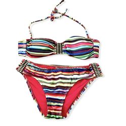 Becca Multi Stripe Bikini With Brass Hardware 