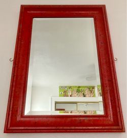 Refurbished Heavy Wooden Wall Mirror w/ 2 Hooks