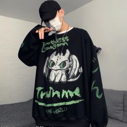 Loose hand-painted graffiti round neck fleece sweater for men and women