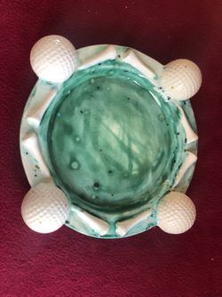 Antique Golf Ball Ash Tray Green Ceramic 