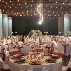 Dusty Rose Satin Sashes w/ silver Rings and polyester napkins Perfect For Wedding