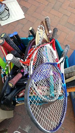 assorted tennis rackets selling as lot only