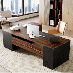 78.7 Inches Modern Executive Desk with File Cabinet, Extra Large L Shaped Home Office Desk with Drawers, Professional Spacious Workstation for Home Of