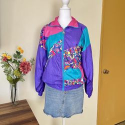 Vintage 80s Multicolored Purple Windbreaker