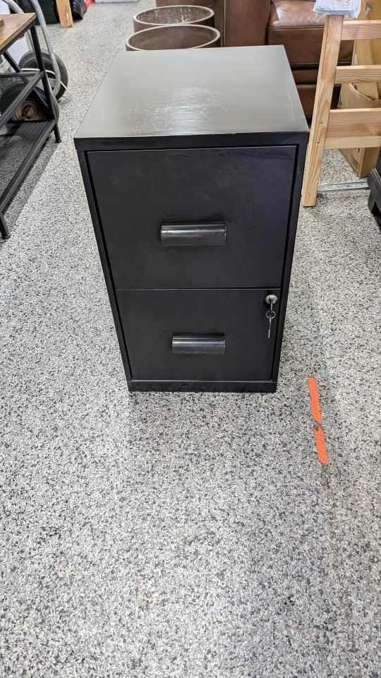 Two-Drawer Black Metal Filing Cabinet. With Keys. $20 Prices Firm