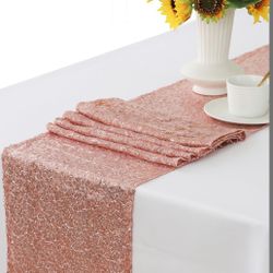 WENSINL Rose Gold Table Runner - Pack Of 10 Sequin Table Runners 12 X 108 Inches Long For Wedding Parties Birthday Meeting Events Decorations