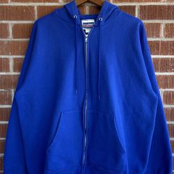 Vintage Hanes Essential Full Zip Hoodie Sweatshirt Blue Size L