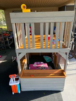 Wooden Kids Outdoor Playhouse with Sandbox