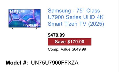 Samsung 75” U7900 4K UHD Smart TV (2025) – Excellent Condition