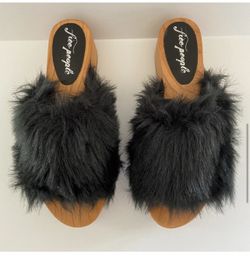 Free People Faux Fur wooden Clogs