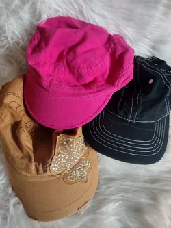 Set of 3 Hats – Brown Vintage Army Style, Black & Pink