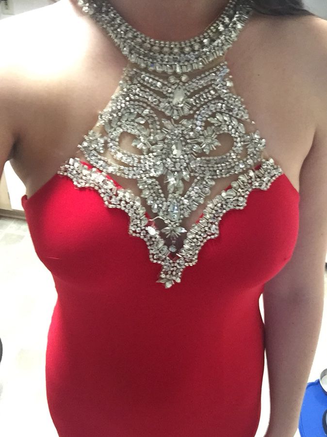 Red and silver prom dress