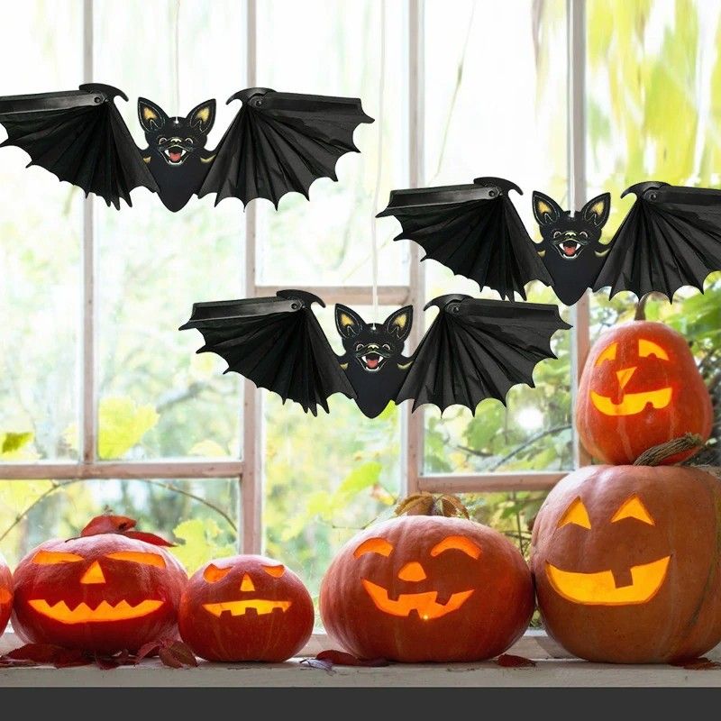 Halloween Paper Bat Hanging Ornament Props for Halloween Decoration Festival Party Bar Haunted House Decor Indoor Outdoor