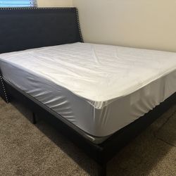 $350 Queen Bed Frame with Plug In, Mattress, Mattress Cover & Bunkie  Board