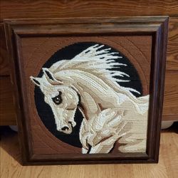 Beautiful Arabian Horse needlework framed picture