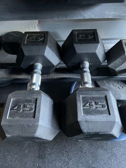 45 lbs Hex Rubber Dumbbell Weights….  Home Gym Fitness….