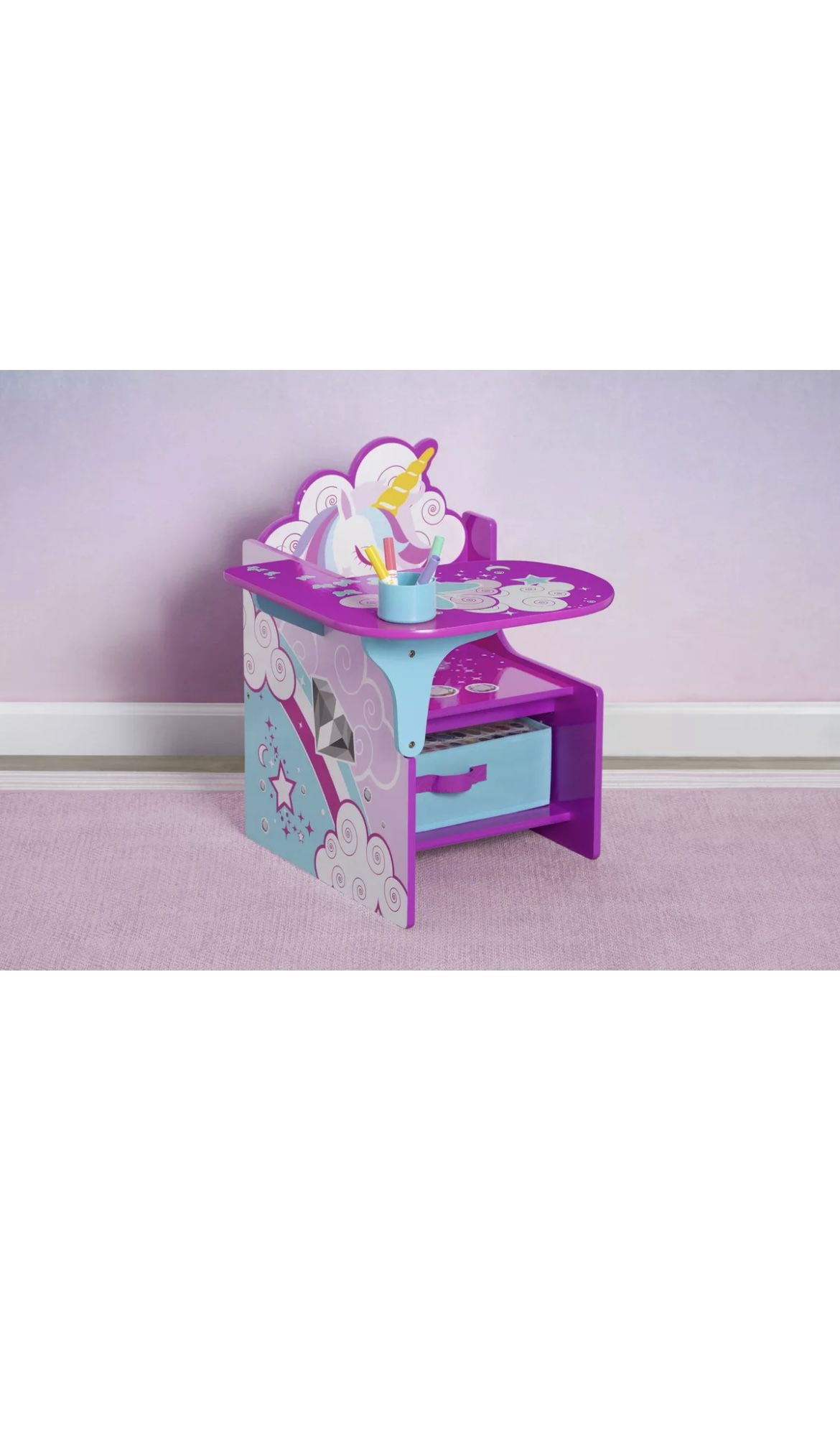 Children Unicorn Chair Desk with Storage Bin