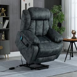 New Blue Power Lift Recliner Chair Dual Motor Recliner with 8-Point Vibration Massage, Lumbar Heating