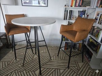 High Top Table and Leather Chairs
