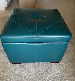 Teal Faux Leather Storage Ottoman