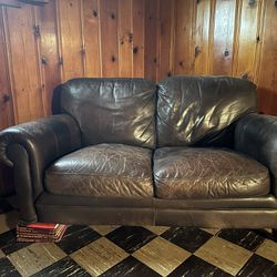 Leather Love Seat Missing One Leg