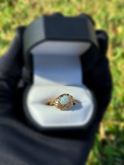 Jewelry 14k solid yellow gold 1CT natural oval opal stone ring size 6.5